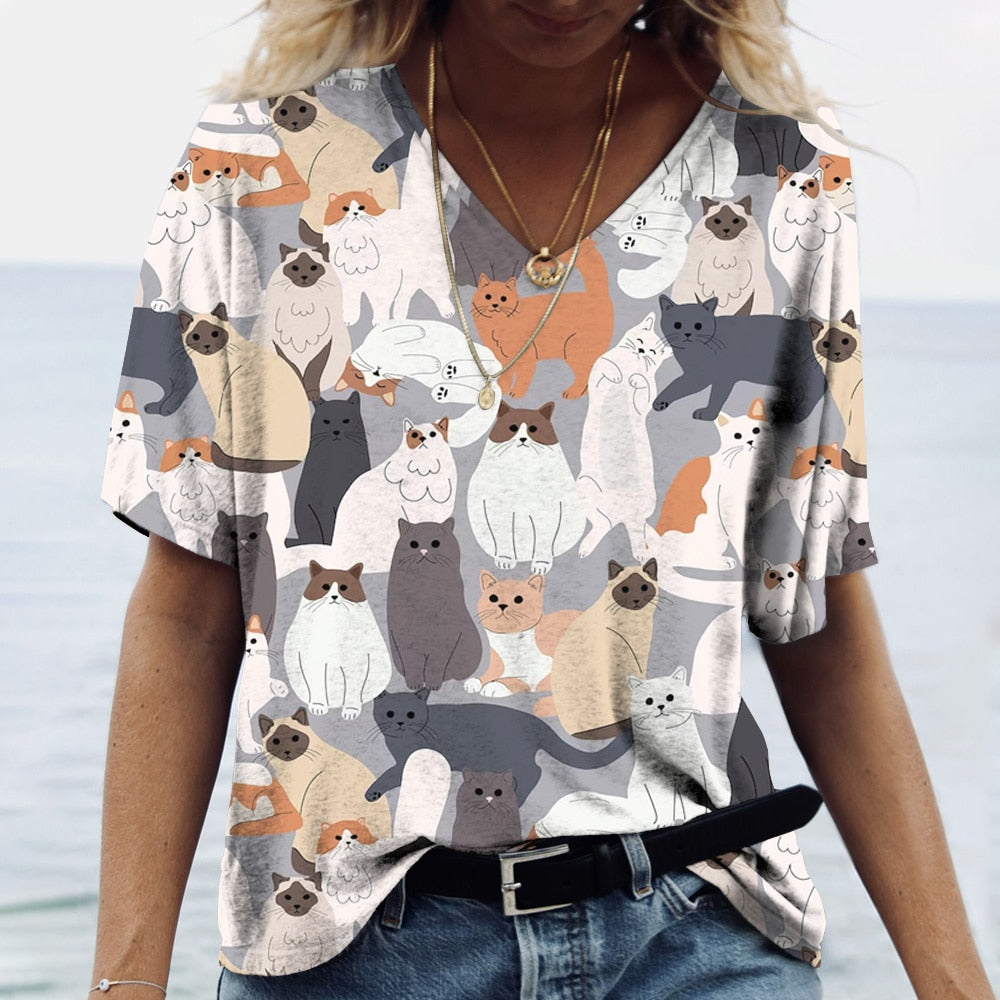 Colorful T-Shirt Featuring Cat Characters