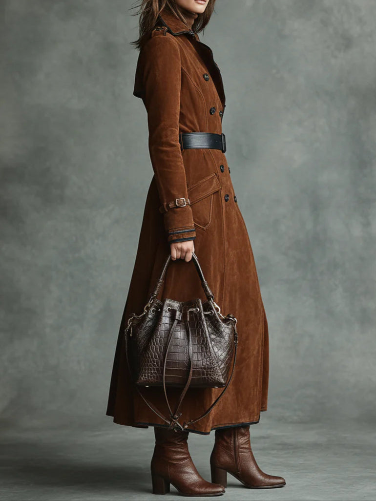 Renée™ – Long Suede Trench Coat